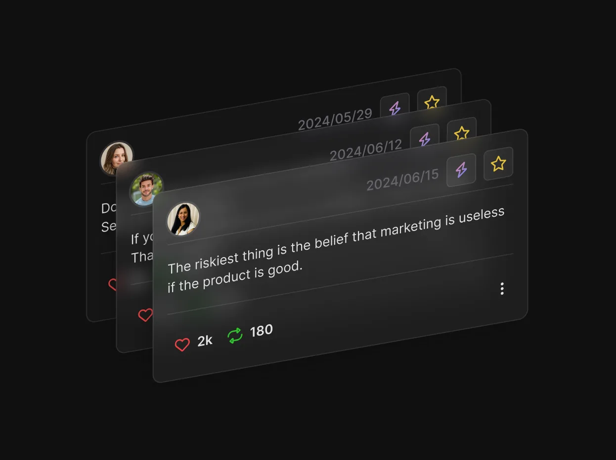 TweetHunter AI content inspiration dashboard showing viral tweet suggestions and content ideas