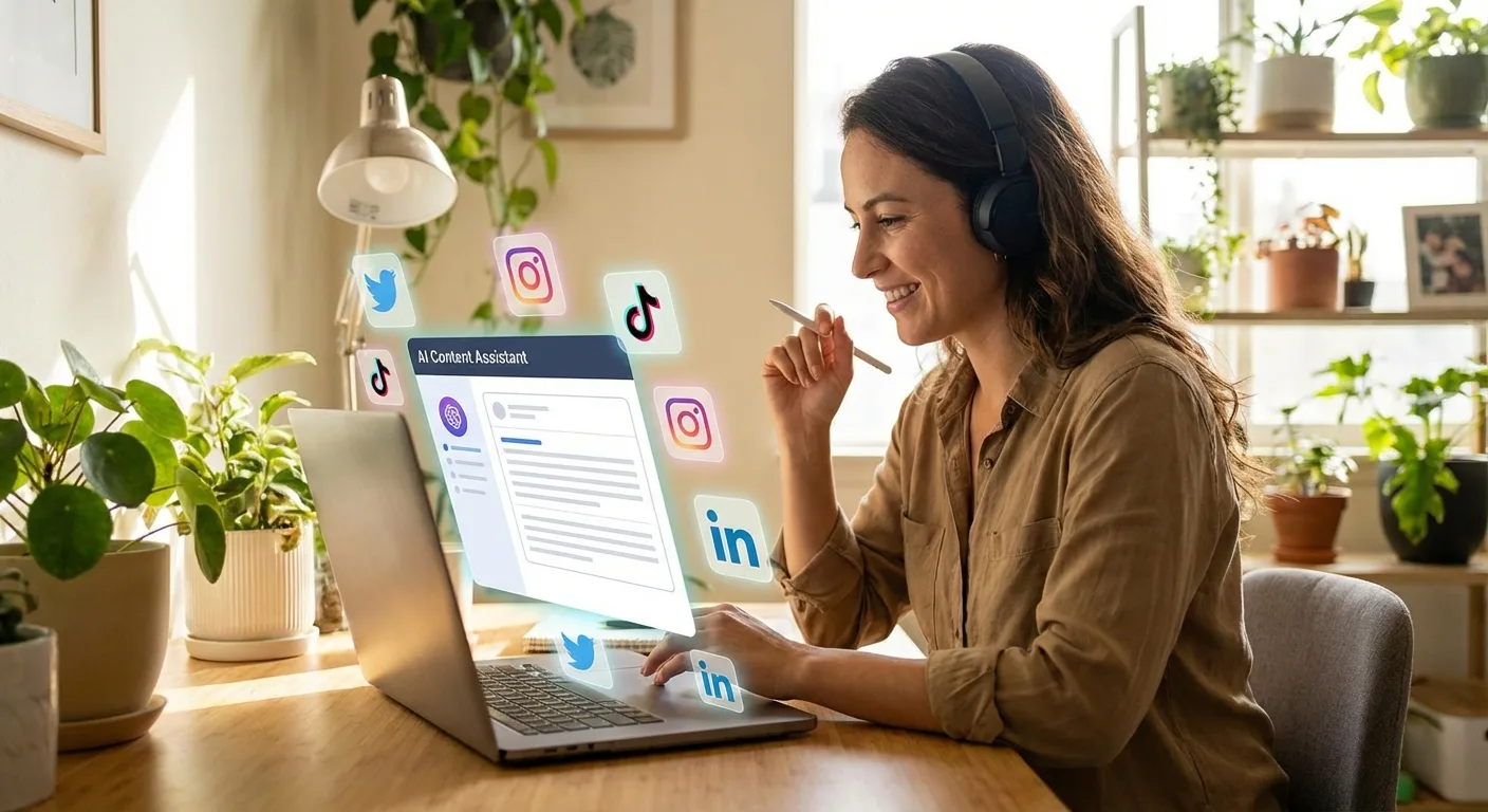 Content calendar showing scheduled posts across different platforms with social media icons