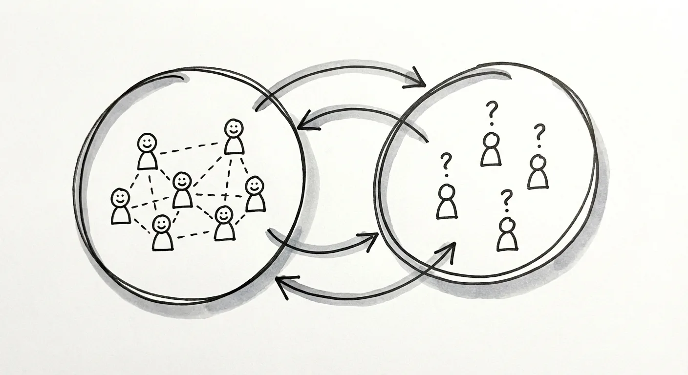 Two overlapping circles representing in-network followers and out-of-network discovery