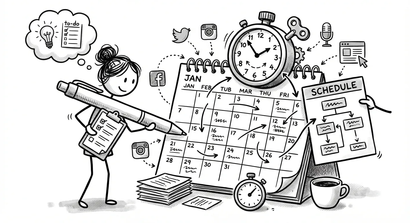 Content scheduling calendar with time management features